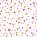 Seamless background with golden and pink valentine hearts