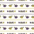 Seamless background grape text stripe. Gender neutral kid food pattern. Simple whimsical minimal earthy 2 tone color
