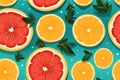 seamless background with grapefruit slices on turquoise background Royalty Free Stock Photo