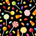 Seamless background with Halloween candies. Royalty Free Stock Photo