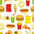 Seamless background. Hand drawing fast food.