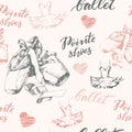 Seamless background with hand drawn ballet pointes shoes