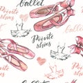 Seamless background with hand drawn ballet pointes shoes