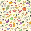 Seamless background with hand drawn food. Vector illustration, eps10.