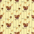 Seamless background with hand drawn rooster, hens and chickens Royalty Free Stock Photo