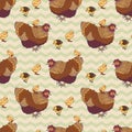 Seamless background with hand drawn rooster, hens and chickens Royalty Free Stock Photo