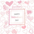 Seamless background of hand drawn stylized hearts, Valentine`s day greeting card.