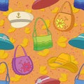 Seamless background, handbags and hats Royalty Free Stock Photo