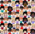 Seamless background with happy children of different races and colors hold hands and smile