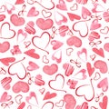 Seamless background of hearts for Valentine`s day. Watercolor pattern for design, decor, print, textile, etc.