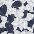 Seamless background with hosta leaves. Blue and white