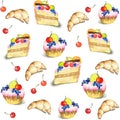 Seamless background. Illustrations of the cake.