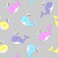 Seamless background with the image of colorful whales. Vector illustration. Pattern. Vector