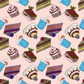 Seamless background with the image of tasty confectionery