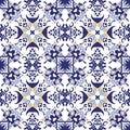 Seamless background image of vintage blue tone geometry kaleidoscope pattern. Royalty Free Stock Photo