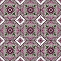 Seamless background image of vintage purple octagon geometry flower kaleidoscope pattern.