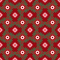 Seamless background image of vintage red tone flower leaf kaleidoscope pattern.