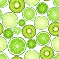 Seamless background with kiwi and lime slices. Vector illustration.