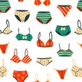 Lingerie Seamless Background. Hand Drawn Vector Pattern with Underwear