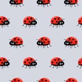 Seamless background with ladybug on gray. Simple pattern. Vector illustration Royalty Free Stock Photo