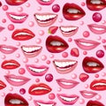 seamless background with laughing female lips strawberry and cherry Royalty Free Stock Photo