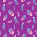 Seamless background. Lilac - colored feathers.