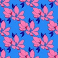 Seamless background of  lily flowers. Lilies pink flowers on a light blue background. Can be used as wrapping paper, fabric print Royalty Free Stock Photo