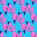 Seamless background of lily flowers. Lilies pink flowers on a light blue background. Can be used as wrapping paper, fabric print, Royalty Free Stock Photo