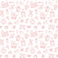 Seamless background with linear baby care symbols