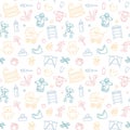 Seamless background with linear baby care symbols