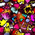 A seamless background of love. Graffiti. Print with hearts. Happy Valentine`s Day. Vector illustration