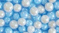 The seamless background is made of white pearls on a light blue background