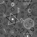 Seamless background with magic symbols and pentagramm Royalty Free Stock Photo