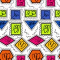 Seamless background for mailing lists with vivid abstractions. Vector seamless pattern with postage stamps of various