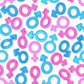 Seamless background of male and female gender symbols on white