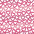 Seamless background of many contours of red and pink hearts creating a openwork pattern. Royalty Free Stock Photo