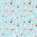 Seamless background with many snowmen