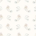 Seamless background mermaid and dolphin gender neutral baby pattern. Simple whimsical minimal earthy color. Kids nursery