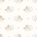 Seamless background mermaid and dolphin gender neutral baby pattern. Simple whimsical minimal earthy color. Kids nursery