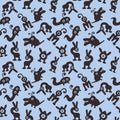 Seamless background with monsters and aliens blue