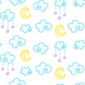 Seamless background with Moon, clouds and stars on beads