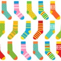 Seamless background of multi-colored socks with patterns and stripes