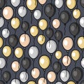 Seamless background with multicolored balloons in children`s flat style with black outline Royalty Free Stock Photo