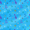 Seamless background on a musical theme in blue tones. Background of musical notes Royalty Free Stock Photo