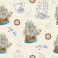 Seamless background with old sailboats Royalty Free Stock Photo