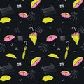 Seamless background with open and closed umbrellas. Autumn pattern.