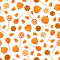 Seamless background with orange Halloween candies. Vector illustration. Royalty Free Stock Photo