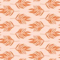 Seamless background with orange leave doodles on bright mint background. Luxury pattern for creating textiles, wallpaper, paper.