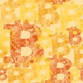 Seamless background with orange symbols bitcoins.