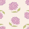 Seamless background of outlines abstract decorative chrysanthemum flowers